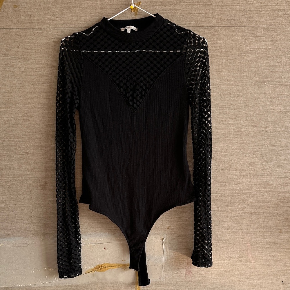 Charlotte Russe Black Mesh Sleeve Bodysuit